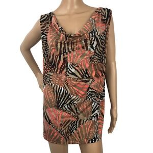 ROZ & ALI Cowl Neck Tank Top Size 2X Tropical Floral Print Shirt Travel Beachy